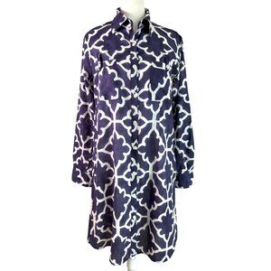 Roberta Roller Rabbit Shirt Dress Size XS Geo Print Navy White Sheer Long Sleeve
